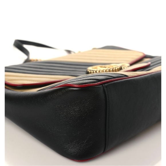 Gucci GG Marmont Matelasse Small
Shoulder Bag Torchon Diagonal striped tan red - Picture 7 of 9